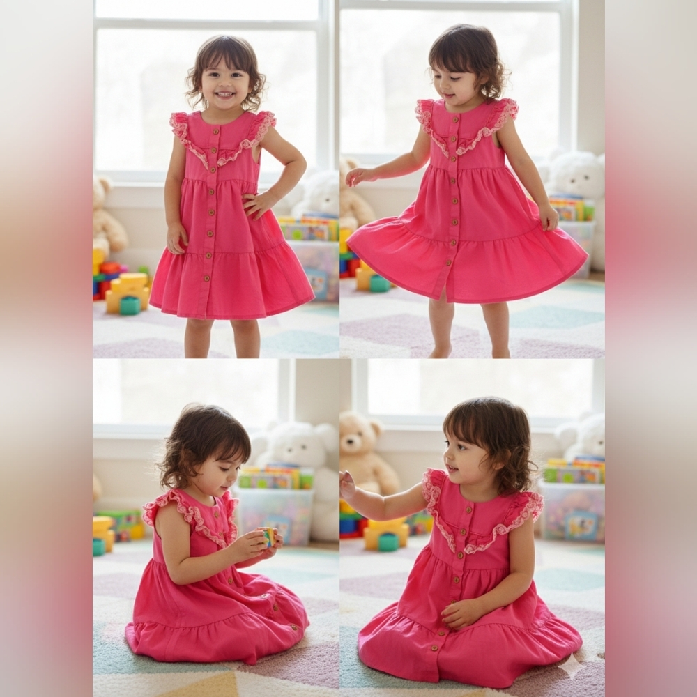 Max Studio Bright Pink Kids Dress with Rufflesβ